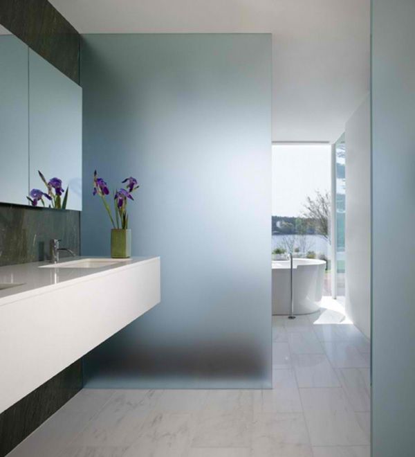 Bathroom with privacy film