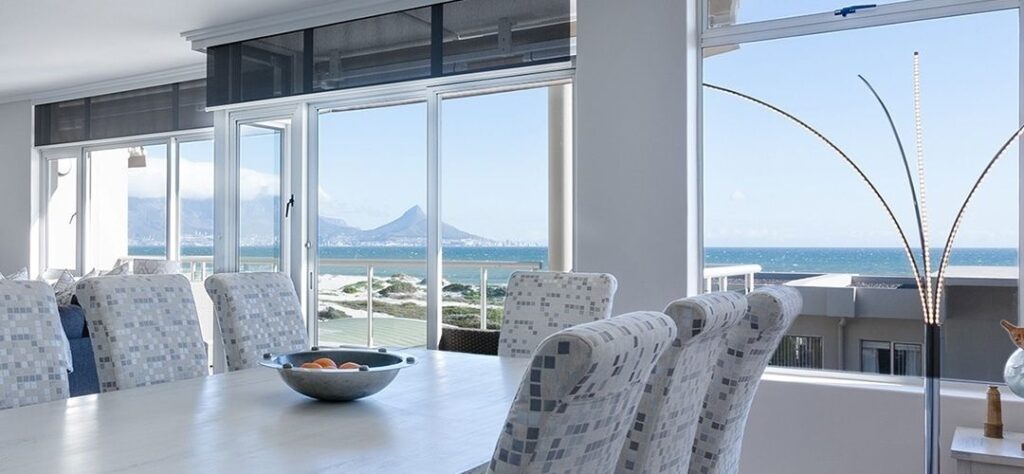Room with solar window film.