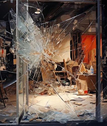 Broken glass store entrance Broken glass store entrance