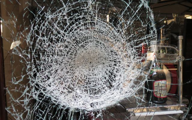Shattered store window