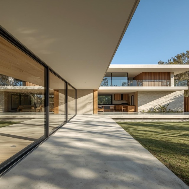 Modern house with lots of windows (1) Medium modern house buildings with lots of windows