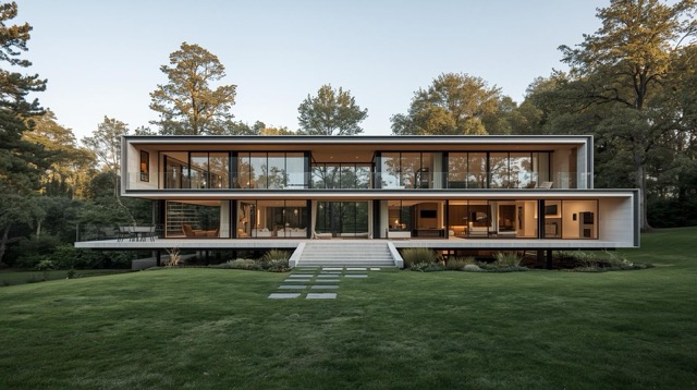 modern house buildings with lots of windows