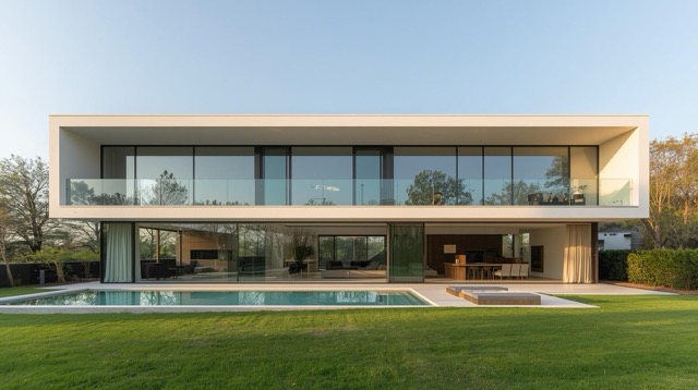 modern house buildings with lots of windows