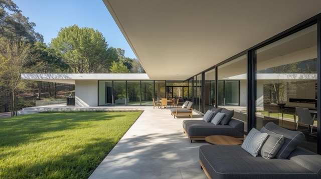 modern house buildings with lots of windows