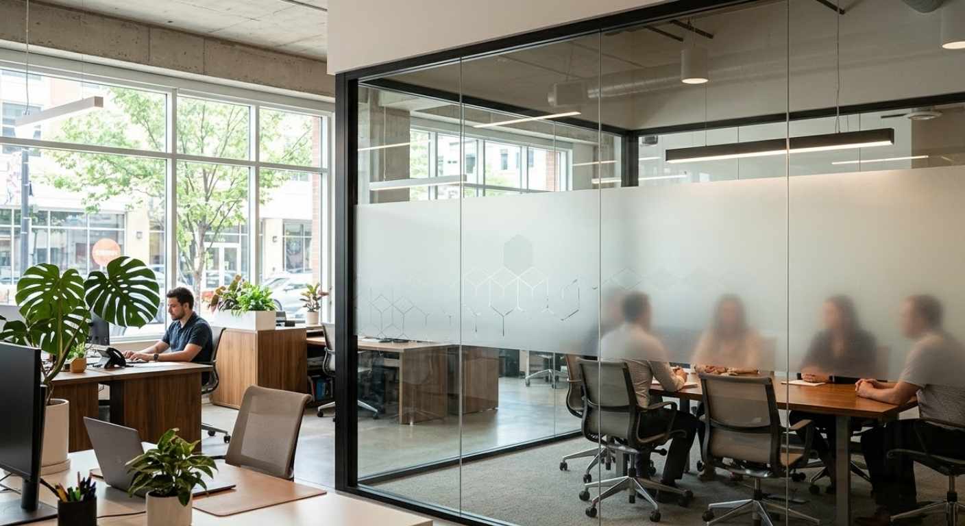 Office space with modern decorative film.