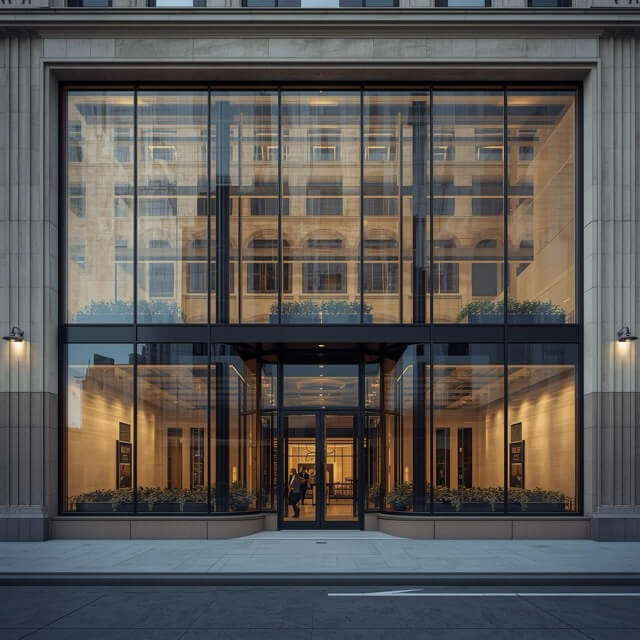 front of bank with large windows (1) Medium front of bank with large windows