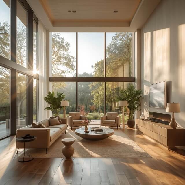 interior living room lit up by natural light from windows Medium interior living room lit up by natural light from windows