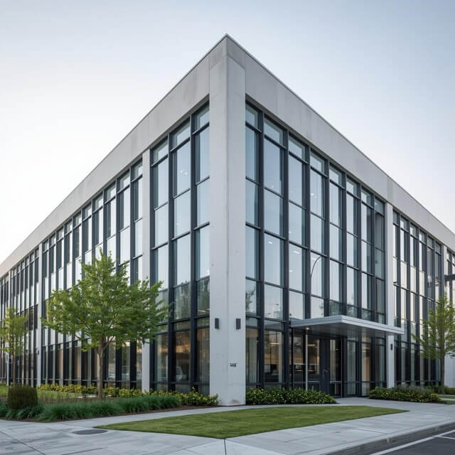 office building with big windows near the door (3) Medium office building with big windows near the door