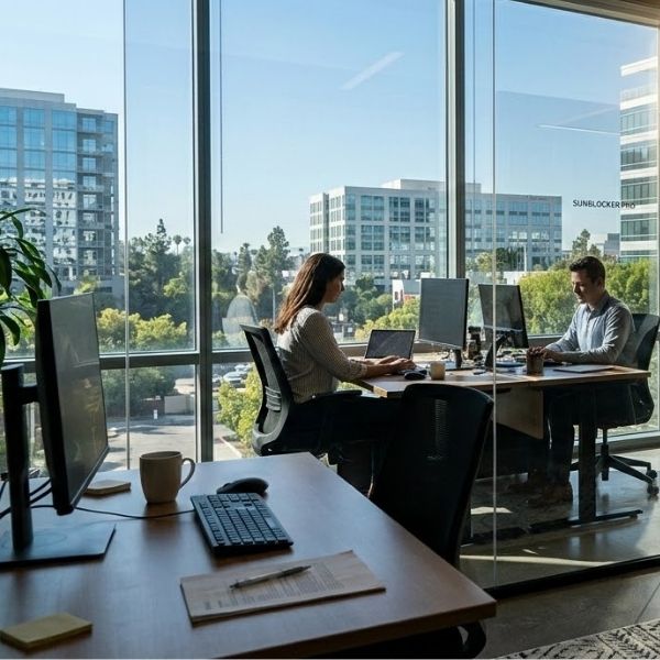 Office space with solar window films.