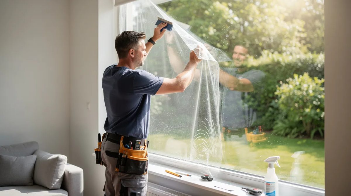 Installer applying window film to a large home window-opt