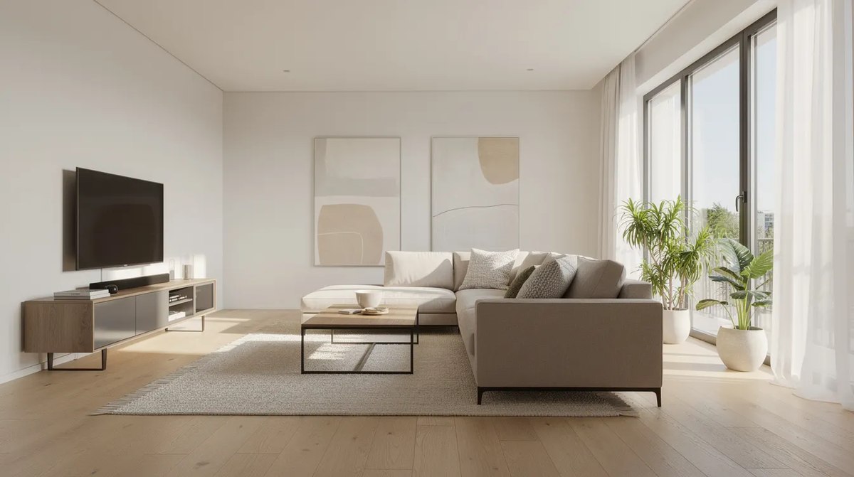 A bright living room in Dallas, with large windows that allow sunlight to filter through. Residential window film enhances privacy and reduces glare from the Texas sun.