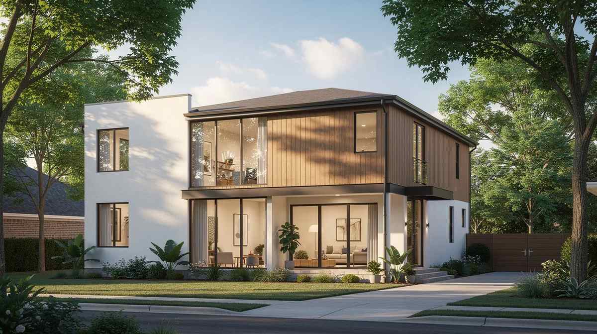 A modern home in Charlotte with large windows, which enhance the natural light and ambiance of the space. Home window tinting provides energy efficiency and UV protection while maintaining a stylish appearance.