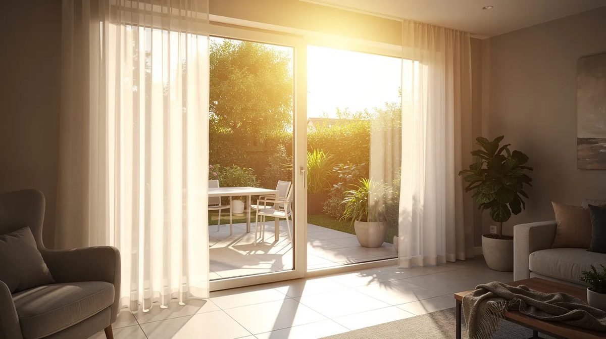 Sunlit home windows that allow bright patio light to fill the space. This scene exemplifies the benefits of natural light, while also suggesting the potential for window film in Orlando to enhance energy efficiency and reduce glare from the Florida sun.