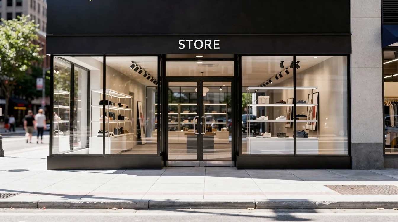 The image depicts a vibrant street-level commercial storefront featuring large glass windows that reflect bright sunlight, showcasing the modern aesthetics of the building. This storefront benefits from coolvu window film, which enhances energy efficiency by reducing solar heat gain and UV rays damage to the interior space.