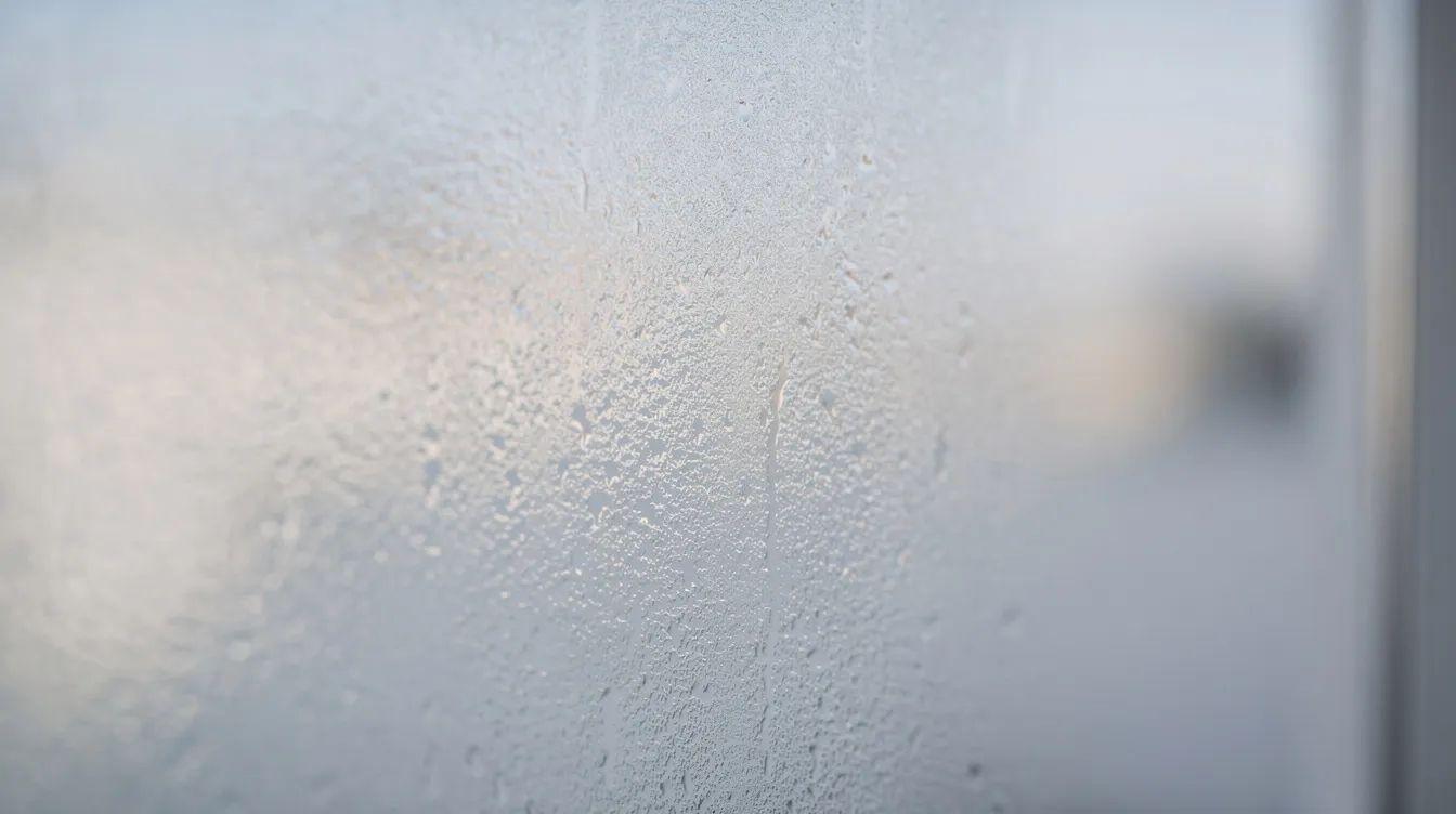 A close-up view of frosted glass on a bathroom window allows soft daylight to filter through, creating a serene atmosphere while providing instant privacy. This type of glass can be enhanced with residential window film for added UV protection and glare reduction, ensuring a comfortable and energy-efficient space.